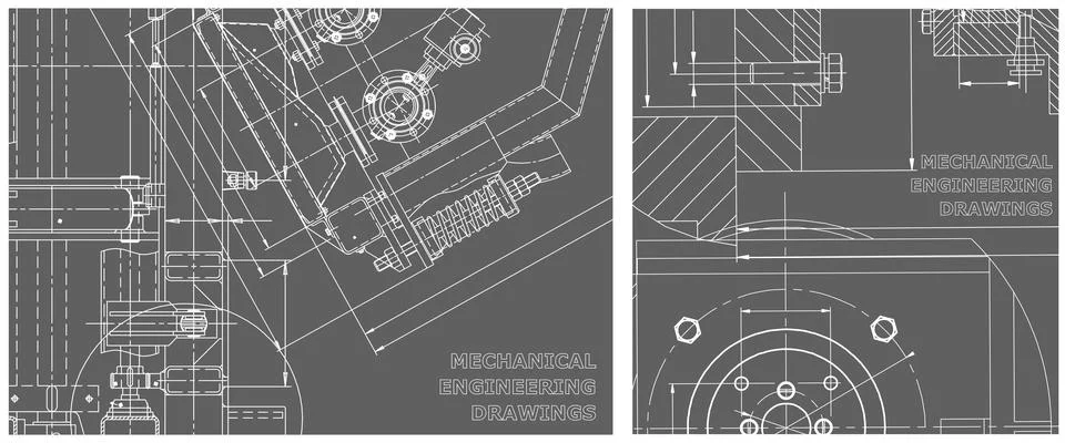 Blueprint illustration set. Engine line drawing 스톡 일러스트