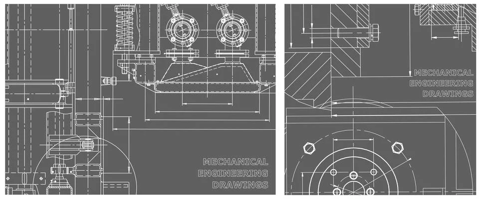Blueprint illustration set. Engine line drawing Stock Illustration