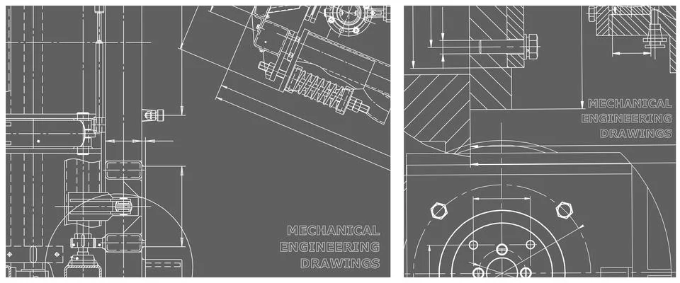 Blueprint illustration set. Engine line drawing Stock Illustration