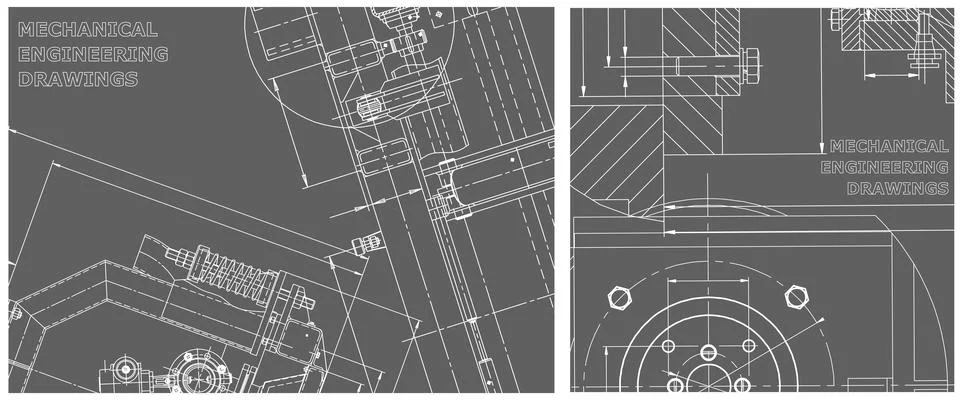 Blueprint illustration set. Engine line drawing Stockillustratie