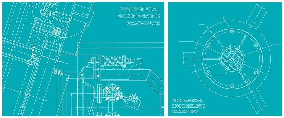 Blueprint illustration set. Engine line drawing Stock Illustration