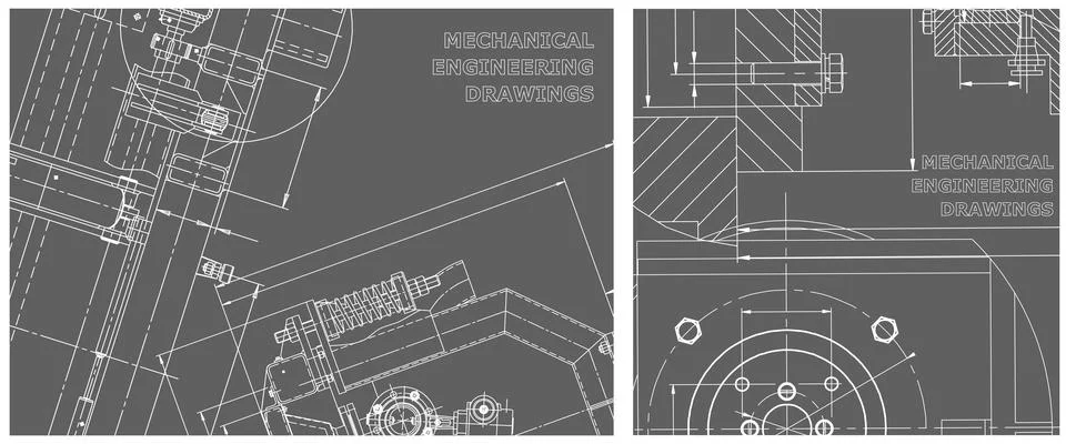 Blueprint illustration set. Engine line drawing Stock Illustration