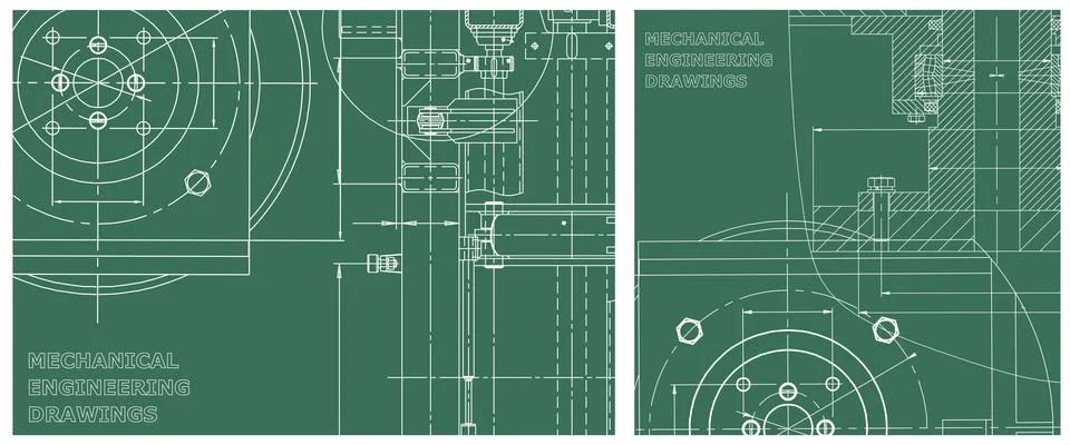 Blueprint illustration set. Engine line drawing Illustrazione stock