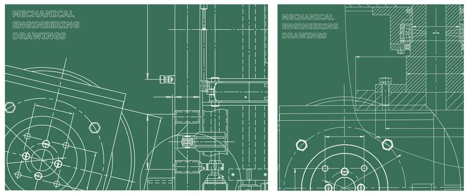 Blueprint illustration set. Engine line drawing Stock Illustration