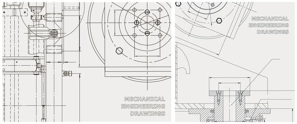 Blueprint illustration set. Engine line drawing Ilustración de archivo