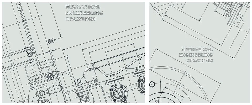 Blueprint illustration set. Engine line drawing Stock Illustration