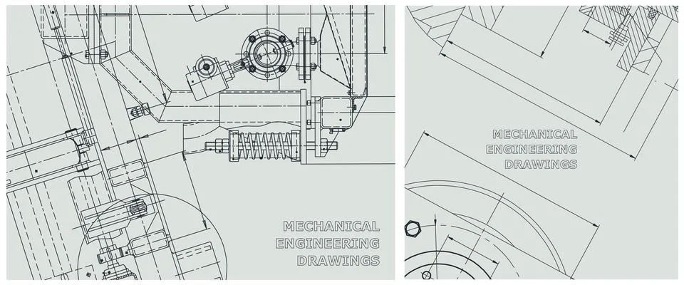 Blueprint illustration set. Engine line drawing Ilustración de archivo