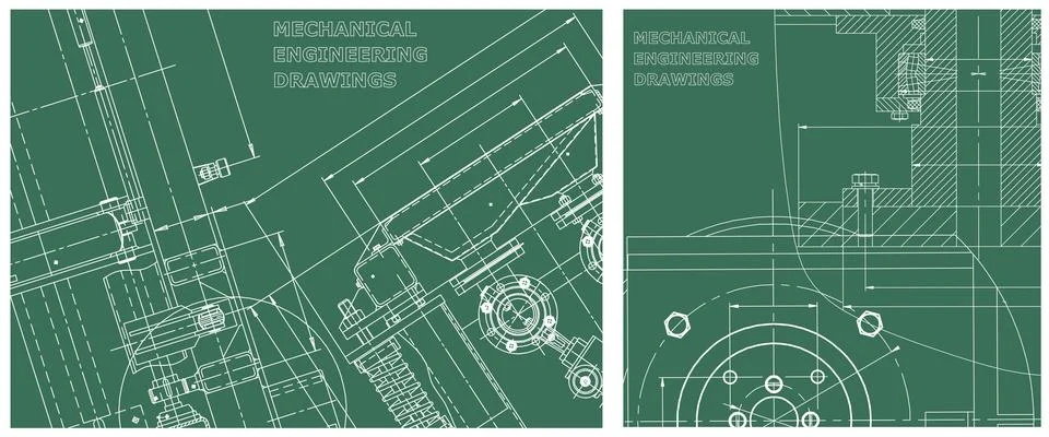Blueprint illustration set. Engine line drawing Stock Illustration