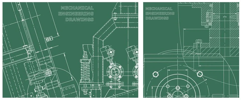Blueprint illustration set. Engine line drawing Stock Illustration