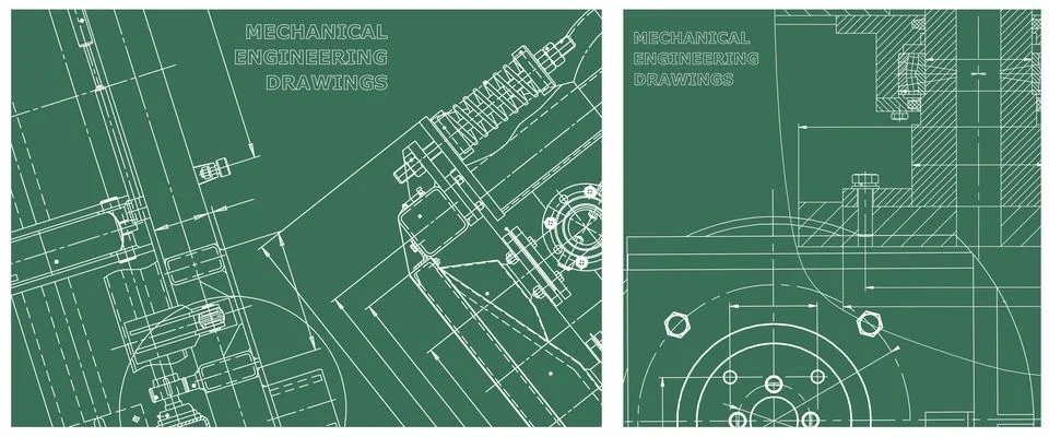 Blueprint illustration set. Engine line drawing Stock Illustration