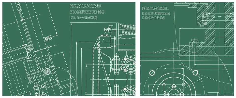 Blueprint illustration set. Engine line drawing Stock Illustration