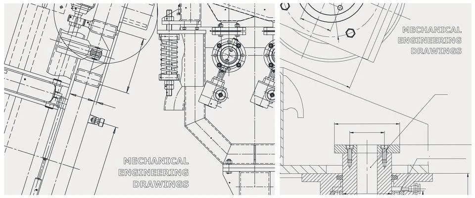 Blueprint illustration set. Engine line drawing Stock Illustration