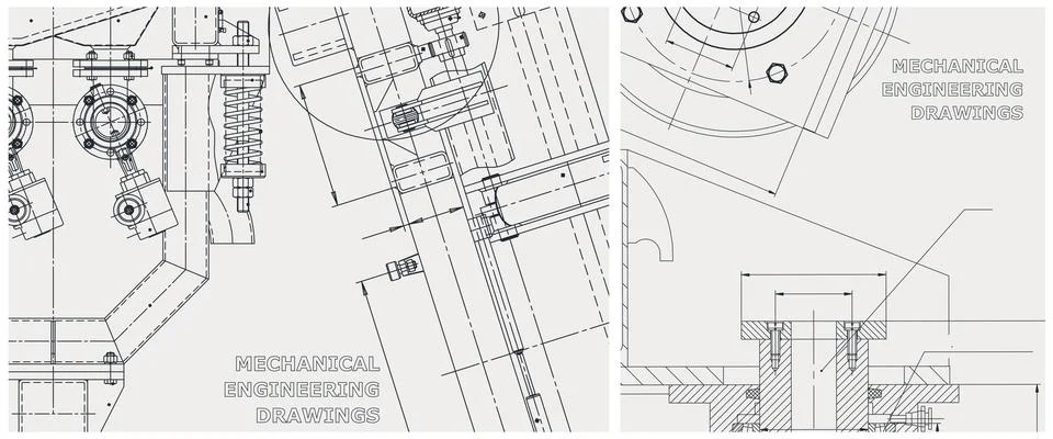 Blueprint illustration set. Engine line drawing Ilustración de archivo