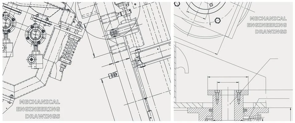 Blueprint illustration set. Engine line drawing Illustrazione stock