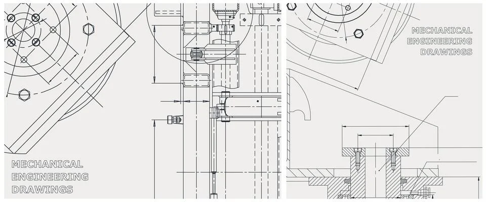 Blueprint illustration set. Engine line drawing Stock Illustration