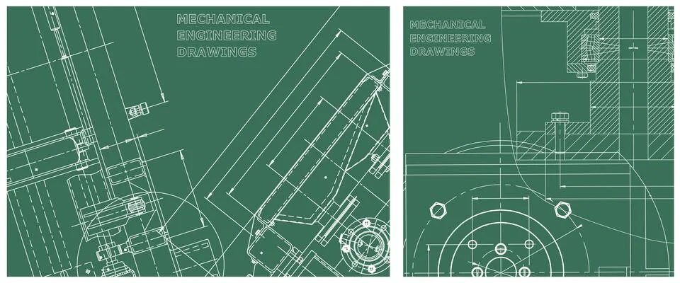 Blueprint illustration set. Engine line drawing Illustrazione stock