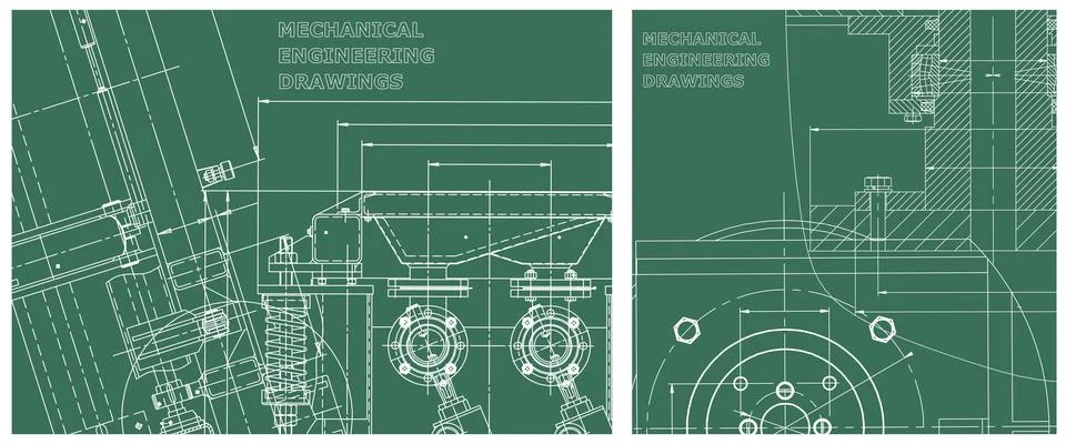 Blueprint illustration set. Engine line drawing Stock Illustration