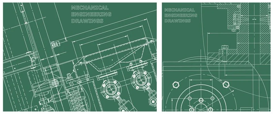 Blueprint illustration set. Engine line drawing Illustrazione stock