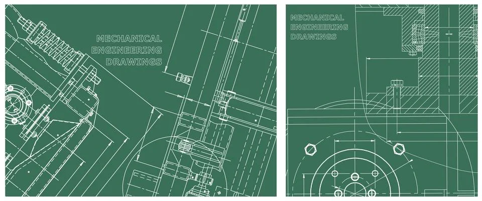 Blueprint illustration set. Engine line drawing Stock Illustration