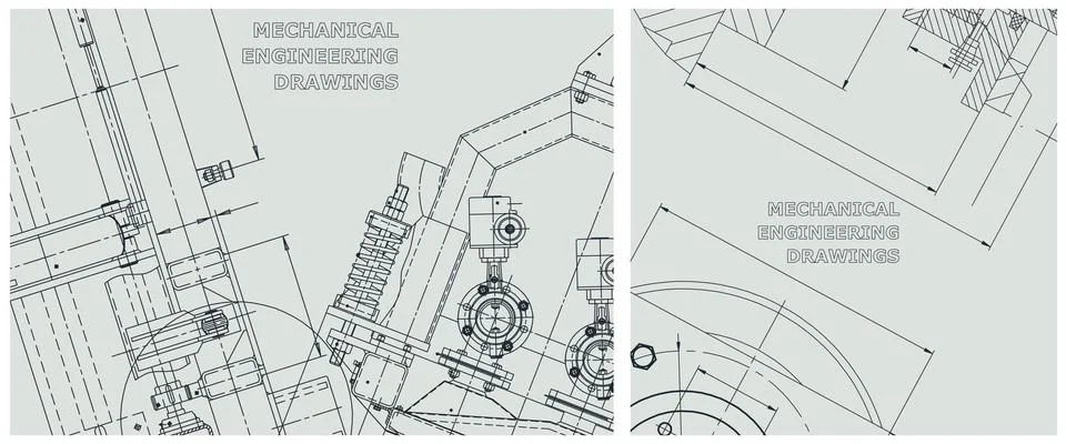 Blueprint illustration set. Engine line drawing Ilustración de archivo