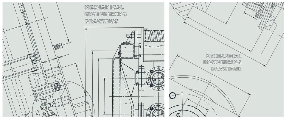 Blueprint illustration set. Engine line drawing Stock Illustration