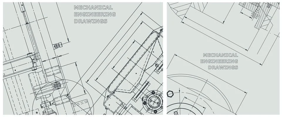 Blueprint illustration set. Engine line drawing Stock Illustration