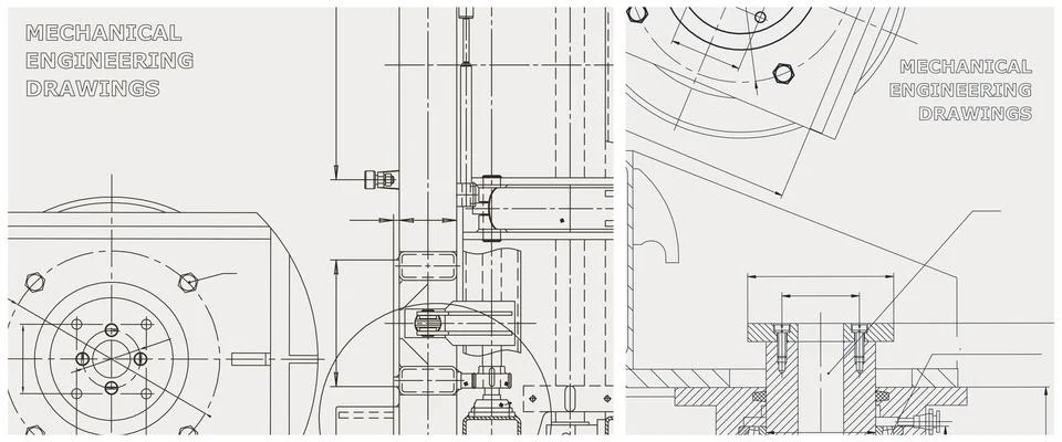 Blueprint illustration set. Engine line drawing Stock Illustration