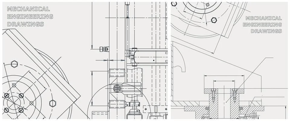Blueprint illustration set. Engine line drawing Stock Illustration