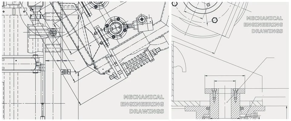 Blueprint illustration set. Engine line drawing Stock Illustration