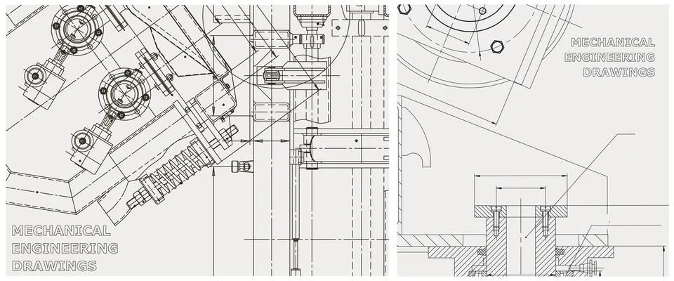 Blueprint illustration set. Engine line drawing Ilustración de archivo