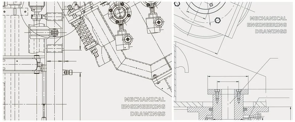 Blueprint illustration set. Engine line drawing Stock Illustration