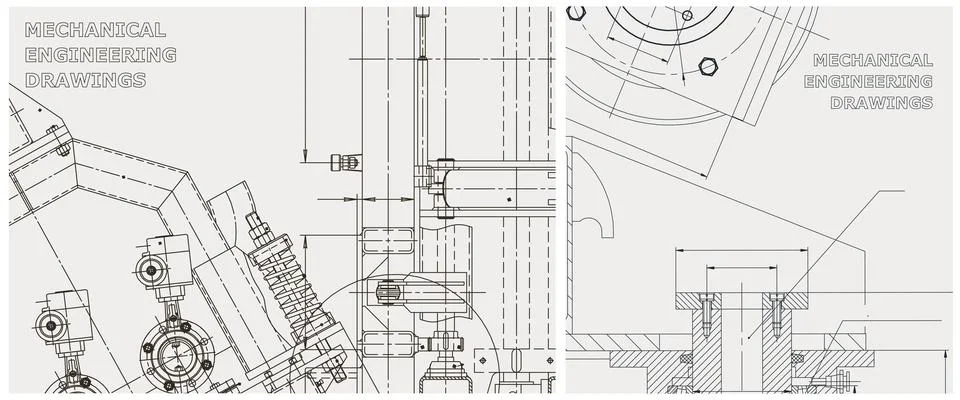 Blueprint illustration set. Engine line drawing Stock Illustration
