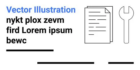 Blueprint layout featuring a wrench icon and a document with placeholder text Stock Illustration
