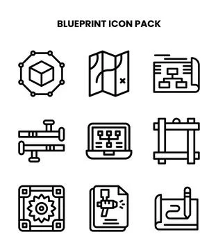 Blueprint Line Design Icons Pack Stock Illustration