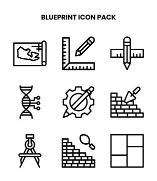 Blueprint Line Design Icons Pack Stock Illustration