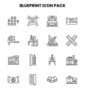 Blueprint Line Graphics Icons Pack Illustrazione stock