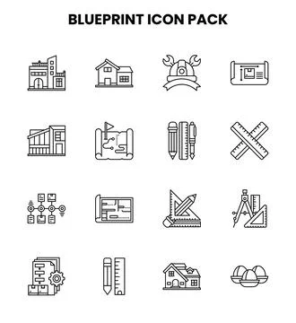Blueprint Line Graphics Icons Pack Illustrazione stock