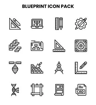 Blueprint Line Scalable Icons Pack Stock Illustration
