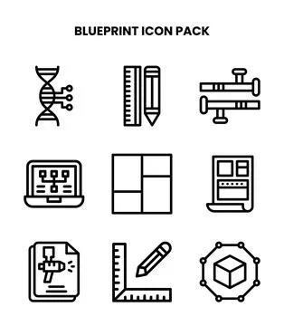 Blueprint Line Set Icons Pack Stock Illustration