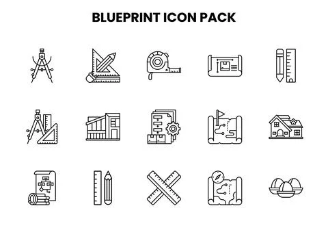 Blueprint Line UI Icons Pack Stock Illustration