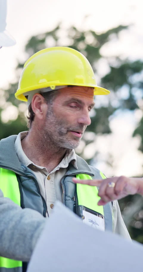 Blueprint, man and planning with team at construction site for engineering Stock Footage 340950273