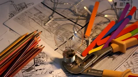Blueprint - map - bulb - focus 000 Stock Footage 61688455