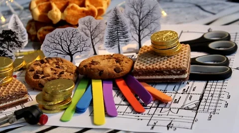 Blueprint - map - tree  - chocolate - waffles - food 02 Stock Footage 61689419
