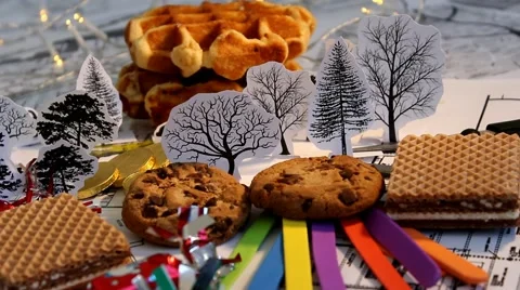 Blueprint - map - tree  - chocolate - waffles 04 Stock Footage 61689515