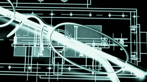 Blueprint of a mechanical system and reading glasses 스톡 동영상 21306562
