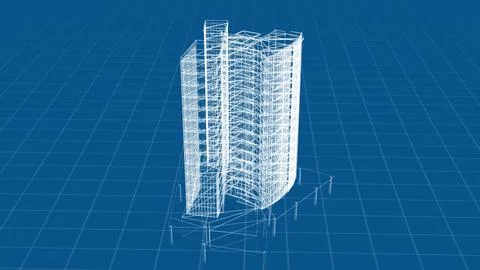 Blueprint of Modern Architectural Structure on Grid Paper Background Illustrazione stock
