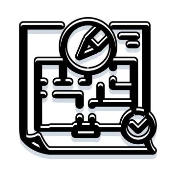 Blueprint or floor plan with pencil and checkmark 스톡 일러스트