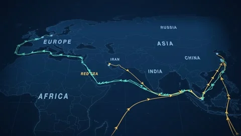 Blueprint Perspective Map With Drawn Lanes Tracing The Containers Route From Stock Footage 343731173