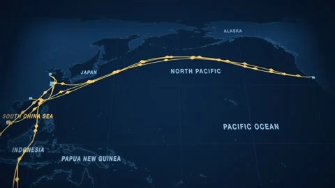 Blueprint Perspective Map With Pulsing Lanes Tracing The Containers Route From Stock Footage 343730790