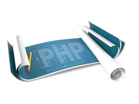 Blueprint with PHP text 스톡 일러스트